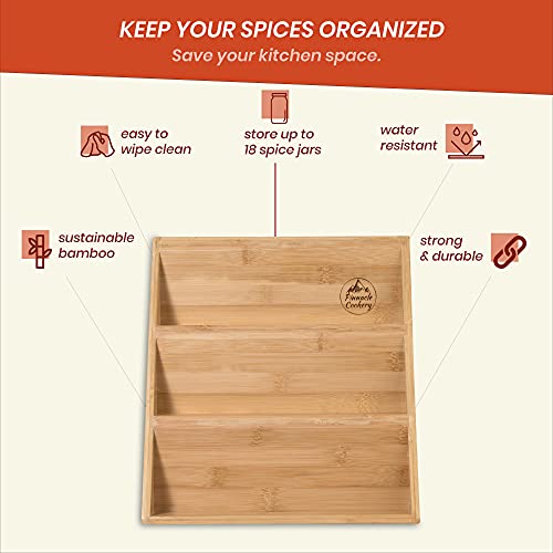 Pinnacle Cookery Bamboo Spice Rack Organizer For Countertop – Eco Friendly Seasoning Organizer 3-Tier Spice Shelf – Space Saving Wooden Spice Rack