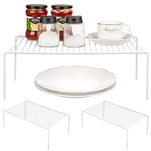 gedlire kitchen cabinet shelf organizer set of 3, large (15.7 x 9.4 inch) metal wire pantry storage shelves, dish plate racks for cabinets, freezer, counter, cupboard organizers and storage, white