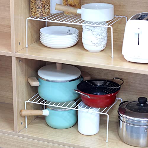 GEDLIRE Kitchen Cabinet Shelf Organizer Set of 3, Large (15.7 x 9.4 inch) Metal Wire Pantry Storage Shelves, Dish Plate Racks for Cabinets, Freezer, Counter, Cupboard Organizers and Storage, White