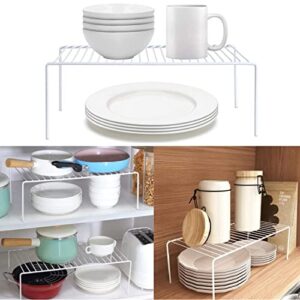 GEDLIRE Kitchen Cabinet Shelf Organizer Set of 3, Large (15.7 x 9.4 inch) Metal Wire Pantry Storage Shelves, Dish Plate Racks for Cabinets, Freezer, Counter, Cupboard Organizers and Storage, White