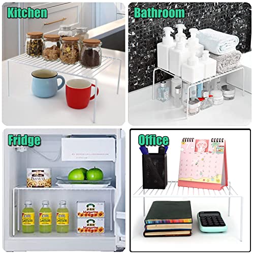 GEDLIRE Kitchen Cabinet Shelf Organizer Set of 3, Large (15.7 x 9.4 inch) Metal Wire Pantry Storage Shelves, Dish Plate Racks for Cabinets, Freezer, Counter, Cupboard Organizers and Storage, White