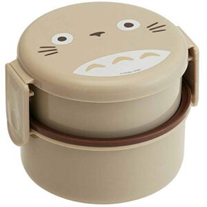 skater my neighbor totoro 2 tier round bento lunch box with folk (17oz) – authentic japanese design – microwave safe – brown