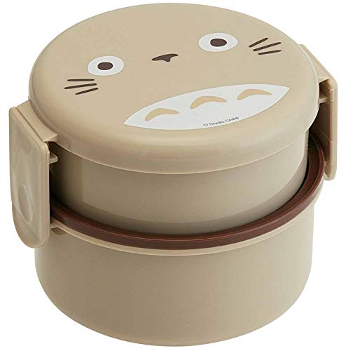 Skater My Neighbor Totoro 2 Tier Round Bento Lunch Box with Folk (17oz) - Authentic Japanese Design - Microwave Safe - Brown