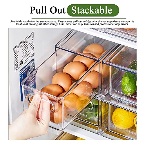 bealy 2 Packs Refrigerator Organizer Bins with Pull-out Drawer,Stackable Fridge Organizers and Storage Clear with Handle,Kitchen Storage Containers Sets for Freezer, Cabinet, Pantry Organization