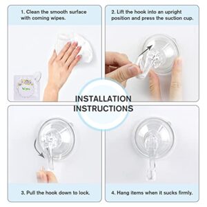 VIS'V Suction Cup Hooks, Small Clear Heavy Duty Vacuum Suction Hooks with Wipes Removable Strong Window Glass Door Kitchen Bathroom Shower Wall Suction Hanger for Towel Loofah Utensils Wreath - 2 Pcs