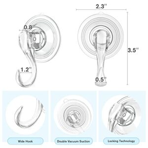 VIS'V Suction Cup Hooks, Small Clear Heavy Duty Vacuum Suction Hooks with Wipes Removable Strong Window Glass Door Kitchen Bathroom Shower Wall Suction Hanger for Towel Loofah Utensils Wreath - 2 Pcs