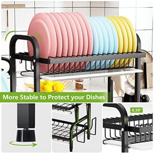 1Easylife Dish Drying Rack, 3 Tier Dish Rack with Tray Utensil Holder, Large Capacity Dish Drainer with Cutting Board Holder Drain Board Tray for Kitchen Counter Organizer Storage (Black)