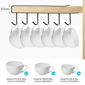 Fusiontec 3pcs x 6 Hook Under Cabinet Mug Hanger - Adhesive Cup Holder Hanger Under Cabinet - Coffee Cup Mug Holder Hanger for Kitchen - Fit for 1 Inch Thickness Shelf or Less (Black)