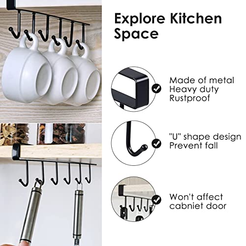 Fusiontec 3pcs x 6 Hook Under Cabinet Mug Hanger - Adhesive Cup Holder Hanger Under Cabinet - Coffee Cup Mug Holder Hanger for Kitchen - Fit for 1 Inch Thickness Shelf or Less (Black)