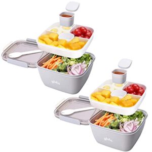 ylebs 2 pack bento box adult lunch box,52-oz salad bowls,3 compartment tray with salad dressings container,used to meal pre-prepare food fruit snack,leak proof (grey)