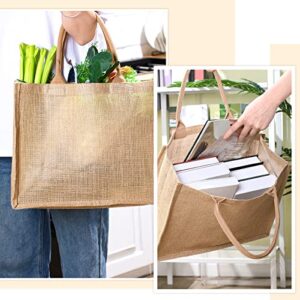 10 Pack Burlap Tote Bag Set Jute Tote Bags with Handles Blank Large Burlap Reusable Grocery Bags Water Resistant for Bridesmaid Gift Travel Shopping DIY Crafts Bags, 15.3 x 12.2 x 5.9 Inches