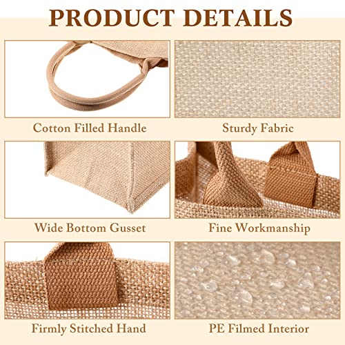 10 Pack Burlap Tote Bag Set Jute Tote Bags with Handles Blank Large Burlap Reusable Grocery Bags Water Resistant for Bridesmaid Gift Travel Shopping DIY Crafts Bags, 15.3 x 12.2 x 5.9 Inches