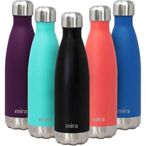 mira 17 oz stainless steel vacuum insulated water bottle – double walled cola shape thermos – 24 hours cold, 12 hours hot – reusable metal water bottle – leak-proof sports flask – matte black