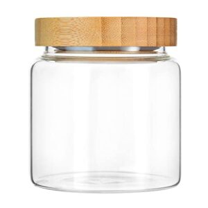 moladri 480ml/16oz clear cute glass storage canister holder with airtight bamboo lid, modern decorative small container jar for coffee, spice, candy, salt, cookie, condiment, pepper, sugar