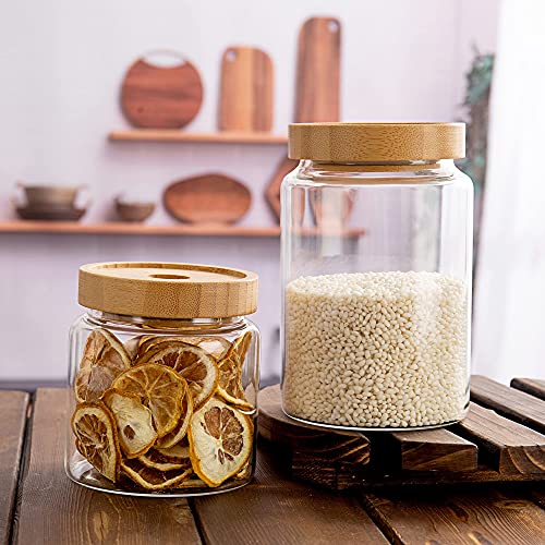 MOLADRI 480ML/16Oz Clear Cute Glass Storage Canister Holder with Airtight Bamboo Lid, Modern Decorative Small Container Jar for Coffee, Spice, Candy, Salt, Cookie, Condiment, Pepper, Sugar