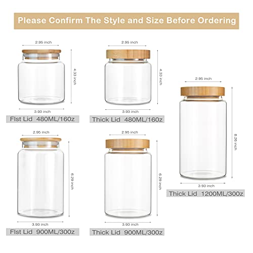 MOLADRI 480ML/16Oz Clear Cute Glass Storage Canister Holder with Airtight Bamboo Lid, Modern Decorative Small Container Jar for Coffee, Spice, Candy, Salt, Cookie, Condiment, Pepper, Sugar