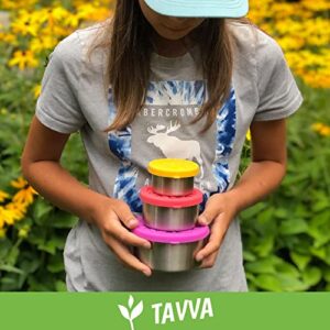 TAVVA Small Stackable Toddler Snack Containers for Kids (3oz/7oz/12oz), Leak-Proof Stainless Steel Containers with Lids, Metal Kids Lunch Box Containers Kids, Stainless Steel Bento Box