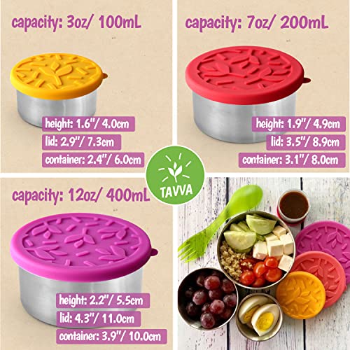 TAVVA Small Stackable Toddler Snack Containers for Kids (3oz/7oz/12oz), Leak-Proof Stainless Steel Containers with Lids, Metal Kids Lunch Box Containers Kids, Stainless Steel Bento Box