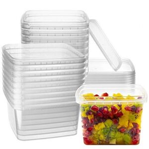 16-oz. square clear deli containers with lids | stackable, tamper-proof bpa-free food storage containers | recyclable space saver airtight container for kitchen storage, meal prep, take out | 20 pack