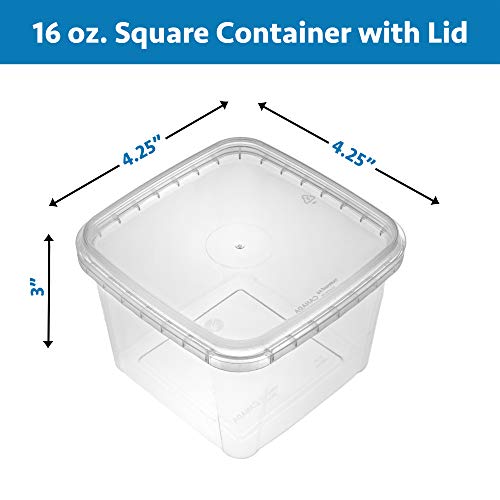 16-oz. Square Clear Deli Containers with Lids | Stackable, Tamper-Proof BPA-Free Food Storage Containers | Recyclable Space Saver Airtight Container for Kitchen Storage, Meal Prep, Take Out | 20 Pack