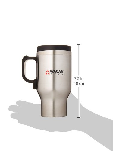 Wagan EL6100 12V Stainless Steel 16 oz Heated Travel Mug with Anti-Spill Lid, 1 Pack