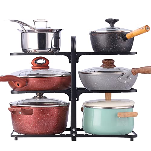 AJSWISH Pots and Pans Organizer for Cabinet, Heavy Duty Pot Organizer Rack for Under Cabinet, Adjustable and Snap-on Pot Rack for Kitchen Organization & Storage (6 Tier)