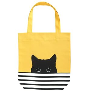 cute canvas tote bag for women with cat design – birthday valentines day gift – aesthetic book tote for teacher school kids – hello kitty tote bag – large reusable for shopping grocery (yellow cat)