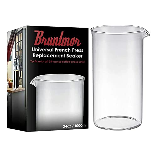 Bruntmor 34 Oz French Press Replacement Glass Beaker Carafe, 8 Cup Glass French Press Replacement Beaker, Thick Glass made of borosilicate glass, Gifting for coffee lover