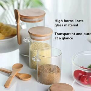 Airtight Food Storage Containers, Glass Storage Canister with Wooden Spoon and Lids ,15OZ Glass Jars with Lids,Glass Jar for Serving Bath Salt Sugar Spice Coffee Tea Cereals Condiment Food (1 set)