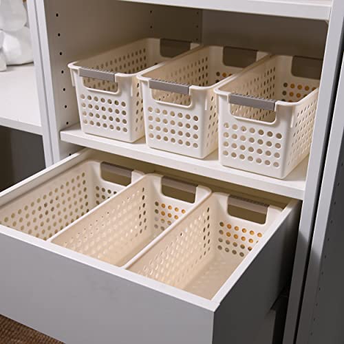 Citylife 6 PCS Plastic Storage Baskets for Shelves Small Storage Bins for Closet Shelf Pantry Organizing, Off-White