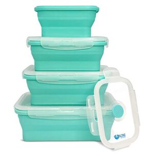 Collapsible Silicone Food Storage Container Set of 4 with Lids | Stackable - Space Saving | Microwaveable | Freezer, Dishwasher Safe| BPA Free|Collapsible Leftover or Meal Prep Lunch Box Containers