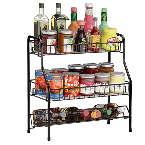 Vanfree Spice Rack Organizer for Countertop Kitchen Counter Storage Shelf, 3 Tier Seasoning Organizer Condiment Rack, Bathroom Counter Organizer for Vanity Bedroom and Desktop, Multiple Uses