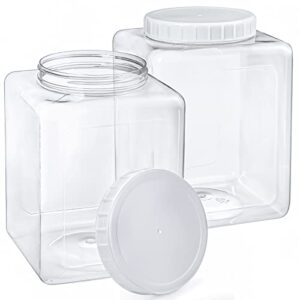 elsjoy 2 pack 1.3 gallon plastic jars, plastic gallon containers with lids, large square plastic food storage jar for kitchen, dry food, snack