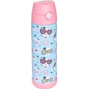 snug kids water bottle – insulated stainless steel thermos with straw (girls/boys) – kitty, 17oz