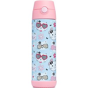 Snug Kids Water Bottle - insulated stainless steel thermos with straw (Girls/Boys) - Kitty, 17oz