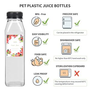 24 Pack 12OZ Plastic Juice Bottles with Caps, OAMCEG Juice Containers with Lids for Fridge, Reusable Smoothie Bottles, Empty Clear Bulk Beverage Container with Black Tamper Evident Lids (Square, 12oz)