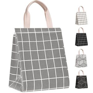 homespon reusable lunch bag insulated lunch box canvas fabric with aluminum foil, lunch tote handbag for women,men,school, office (grey plaid)