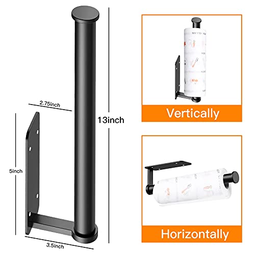 Paper Towel Holder Wall Mount, KeeGan 13 Inch Black Paper Towel Holder Self Adhesive Paper Towel Holder Under Cabinet with Screws, Vertically or Horizontally (Black)