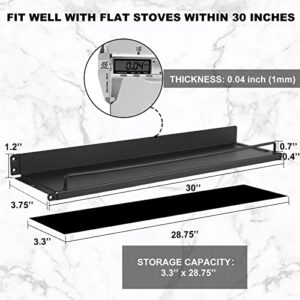 Shelf for Stove Top, Flaovoth 30’’ Shelf for Kitchen Stove Metal Over the Stove Spice Rack with Rail to Prevent Failing, Non Magnetic, Black