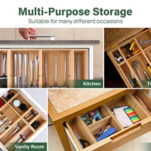 Kootek 6 Pcs Bamboo Drawer Organizer Utensil Tray Kitchen Storage Box 3-Size Versatile Dividers Cutlery Holders Bins Containers for Flatware Kitchen Utensils