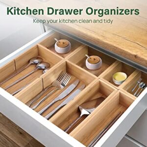 Kootek 6 Pcs Bamboo Drawer Organizer Utensil Tray Kitchen Storage Box 3-Size Versatile Dividers Cutlery Holders Bins Containers for Flatware Kitchen Utensils