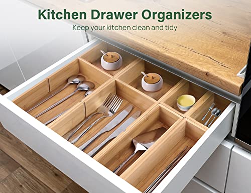 Kootek 6 Pcs Bamboo Drawer Organizer Utensil Tray Kitchen Storage Box 3-Size Versatile Dividers Cutlery Holders Bins Containers for Flatware Kitchen Utensils