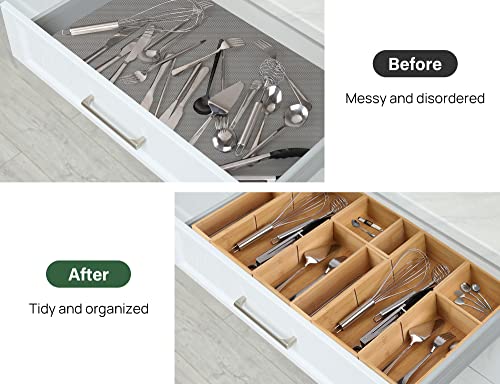 Kootek 6 Pcs Bamboo Drawer Organizer Utensil Tray Kitchen Storage Box 3-Size Versatile Dividers Cutlery Holders Bins Containers for Flatware Kitchen Utensils