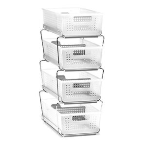 madesmart stackable 2-tier organizer, multi-purpose slide-out storage with extra set of legs, handles and dividers for home and bath, bpa free, frost