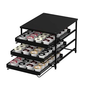 simple trending 3-tier coffee pod storage drawer holder for k-cup coffee pods, 72 pods capacity, black
