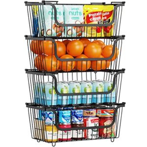 ispecle chest freezer organizer, 4 pack stackable baskets with handles pantry organization and storage for chest freezer pantry, black