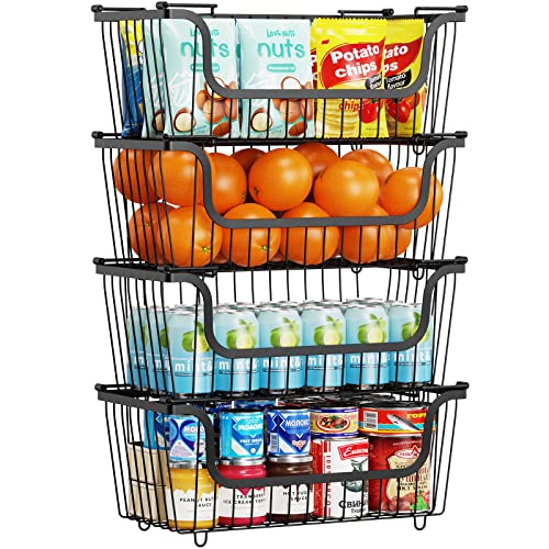 iSPECLE Chest Freezer Organizer, 4 Pack Stackable Baskets with Handles Pantry Organization and Storage for Chest Freezer Pantry, Black