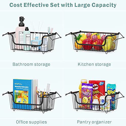 iSPECLE Chest Freezer Organizer, 4 Pack Stackable Baskets with Handles Pantry Organization and Storage for Chest Freezer Pantry, Black