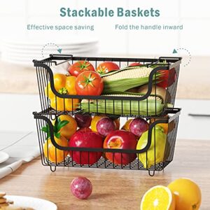 iSPECLE Chest Freezer Organizer, 4 Pack Stackable Baskets with Handles Pantry Organization and Storage for Chest Freezer Pantry, Black