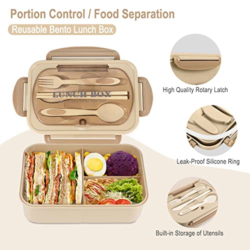 NatraProw Bento Box Adult Lunch Box with Bag, Lunch Containers for Adults, Leakproof Lunch Box for Adult, BPA Free, 3 Compartment Bento Box Microwave safe, Lunch Bag with Containers Included, Khaki